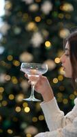 Experience Elegant Holiday Vibes with a Toast Shared in Front of the Beautiful Christmas Tree video