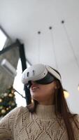 A Young Woman Immersed in the Exciting Experience of Virtual Reality within a Modern Setting video