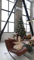 A cozy winter scene enhanced by VR technology and adorned with delightful Christmas decorations video