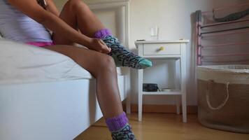 A cozy indoor scene with colorful socks, creating a warm and comfortable atmosphere video