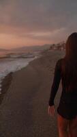 A Serene Beach Sunset Reflection Featuring a Solitary Figure Standing by the Waters Edge video