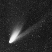 Comet with a tail flying in the deep space 3d illustration photo
