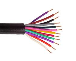 Close up of a bundle of multicolored electrical wires with exposed copper ends showcasing wiring for industrial and electrical installations photo