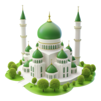 A 3d model of a mosque with green domes png