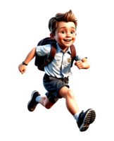 Realistic 3D render of a Cheerful School Student Running in Uniform png
