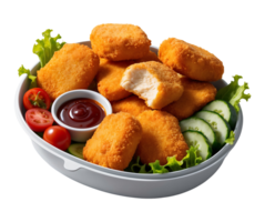 Realistic 3D Chicken Nuggets with Dipping Sauce in Sleek Modern Container png