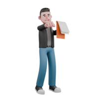 Creative 3D Cartoon Model. A Male Screenwriter stands with a clipboard in his left hand and his right hand is clenched in front. Screenwriter Character Design png