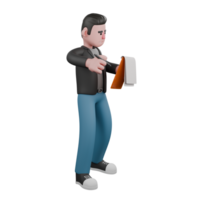 Artistic Screenwriter 3D Character Design. A male screenwriter is standing with both hands holding a pen and clipboard, expression wanting to write. Cartoon Illustration png