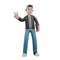 Cartoon Artistic Design. A Male Screenwriter stands with a clipboard in his left hand while his right hand is pointing. 3D Screenwriter Character Model png