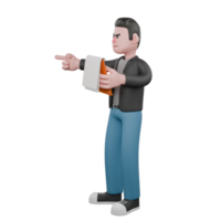 Cartoon Screenwriter Model. A male screenwriter stands with one hand holding a note while the other hand points forward, an angry expression. 3D Artistic Design png