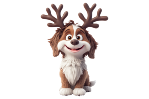 Playful dog with antlers enjoying winter fun outdoor park animated character joyful environment png
