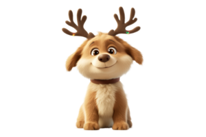 Playful animated dog with antlers studio setting character design fun vibe whimsical concept png