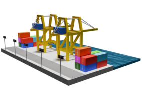 A 3d rendering of a container ship and a crane png