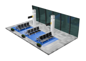 A 3d rendering of a waiting area with two benches png