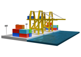 A 3d rendering of a container crane on a dock png