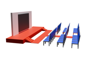 A 3d rendering of a stage with chairs and a projector png