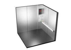 A white elevator with a door open and a button png