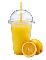 Refreshing lemon drink in a clear cup with lemon slices on the side, perfect for summer. png