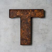 Rusty metal letter t on concrete background photo