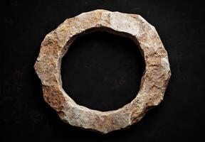 Mysterious stone ring against dark background photo