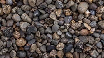 Assortment of smooth river rocks and pebbles photo