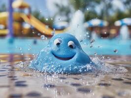 Smiling blue water toy splashing in pool photo