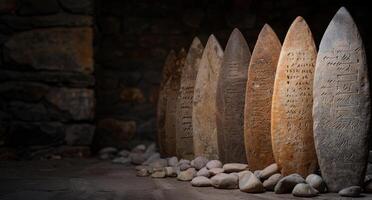 ancient stone tablets with inscriptions photo