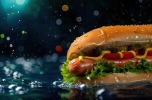 Delicious fast food hamburger with colorful toppings photo