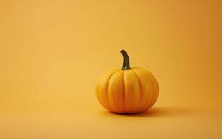 Vibrant orange pumpkin on a solid yellow background photo