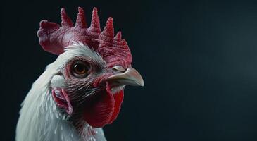 Close up portrait of a rooster with vibrant red crest and feathers photo