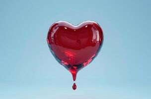 Glossy red heart with dripping liquid photo