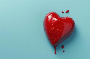 Vibrant red heart with water droplets photo