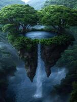 Enchanting floating island with cascading waterfall photo