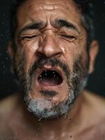 Intense expression of a mature man with a beard photo