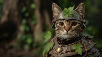 Adventurous cat in forest photo