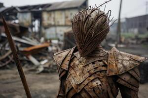 Mysterious armored figure in a post apocalyptic setting photo