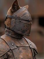 Armored medieval knight in rustic armor photo
