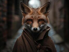 Closeup of a curious red fox in a warm coat photo