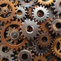 Intricate gears and cogs in a mechanical system photo
