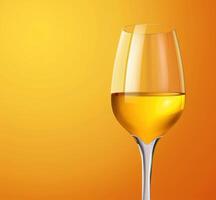 glass of golden white wine on yellow background photo