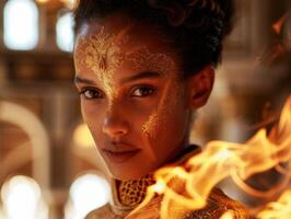 Mystical woman with glowing face photo