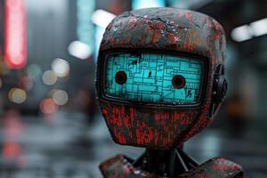 futuristic robot with glowing circuit board display photo