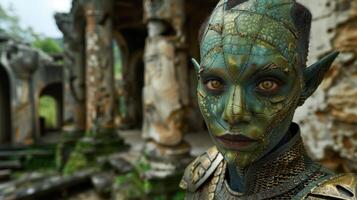 Alien like creature in a mysterious forest environment photo