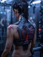 futuristic cyborg warrior with advanced technology photo