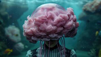 Ethereal jellyfish floating in turquoise waters photo