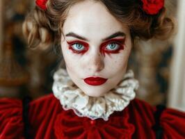 Dramatic portrait of a woman in a red costume photo