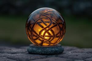 Intricate glass sphere with abstract design photo