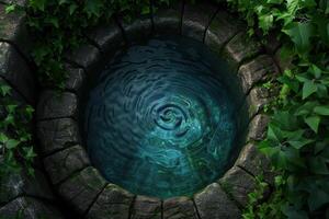 Mystical spiral pool in lush green forest photo