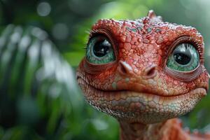 Close up of a colorful chameleon with vibrant eyes photo