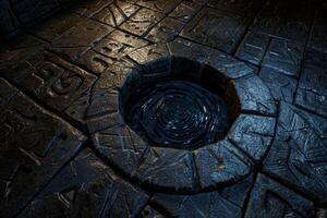Mysterious swirling vortex in dark abstract background photo